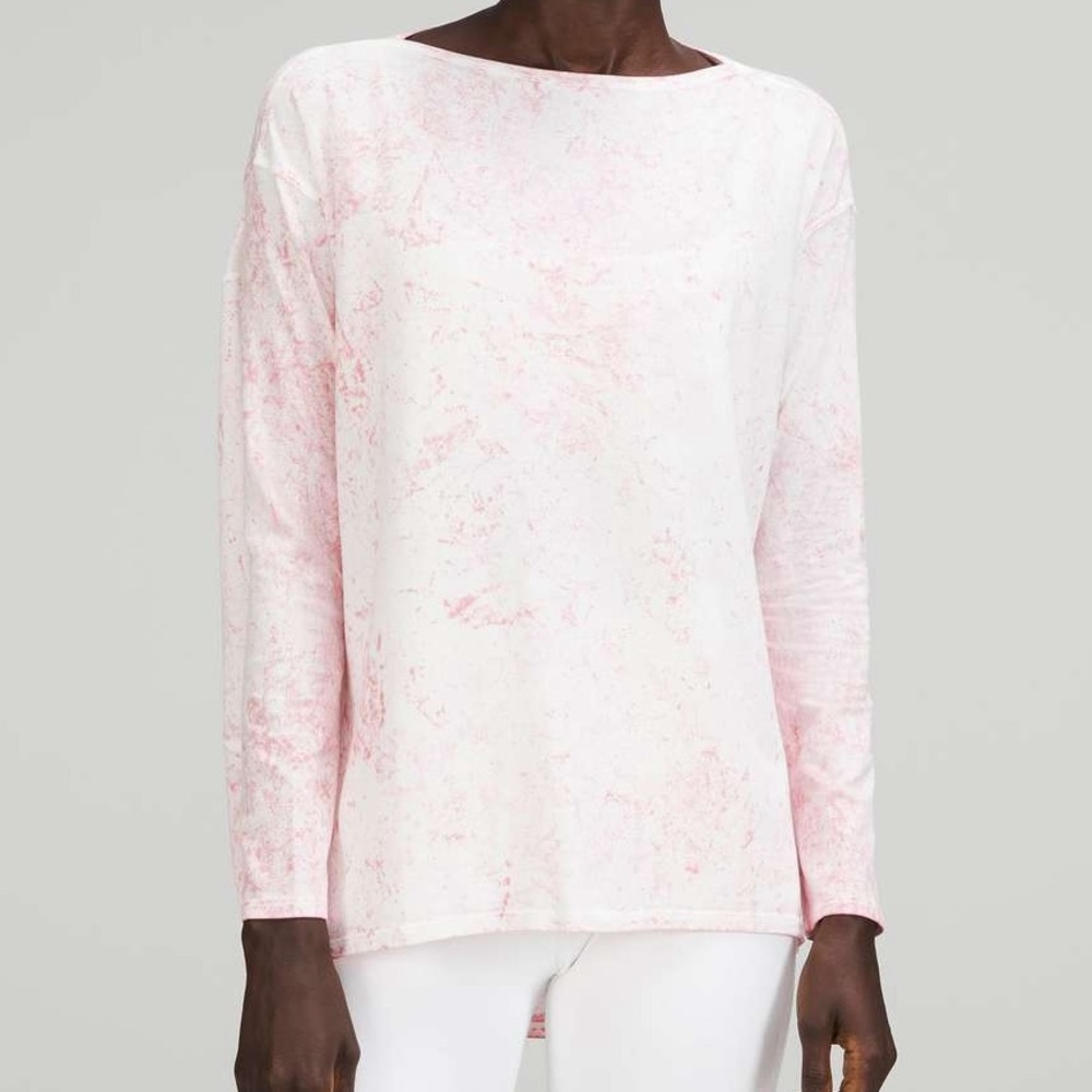 Lululemon Back in Action Long Sleeve Shirt Vitasea Cirrus Wash White Pink Peony